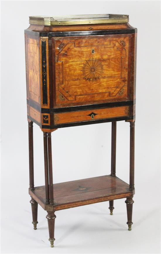 A small Louis XVI satinwood and marquetry inlaid escritoire, W.1ft 7in. H.3ft 7in. D.10.5in.